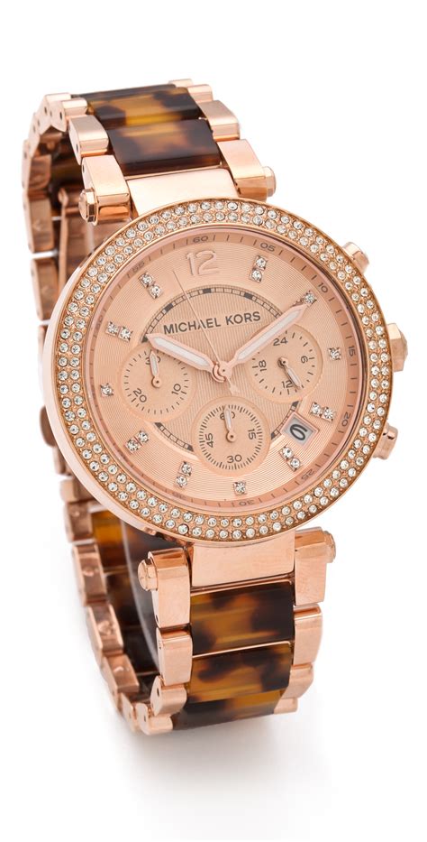 rose gold tortoise michael kors watch|Michael Kors parker chronograph watch.